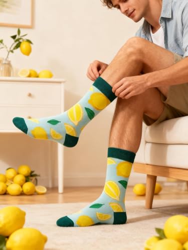 Colorful Funny Novelty Dress Socks for Men Women Teens Fathers Day Casual Fun Crazy Funky Graphic Crew Socks - color: 5 Pairs - Fruit Style -- Avocado Lemon Pineapple Watermelon Pattern Socks, size: 6-12