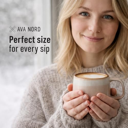 Ava Nord Stoneware Ceramic Coffee Mugs Set of 4 | 12 oz | Rose Sand - color: Rose Sand, size: 12 Oz