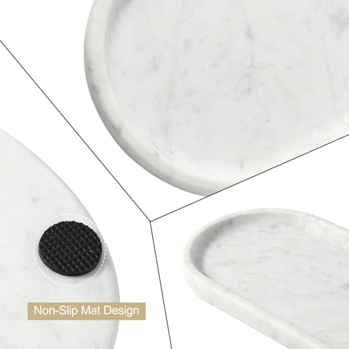 Koville Natural White Marble Tray for Home Decor, 10" x 5" Marble Vanity Tray for Bathroom Countertop Organizer Stone Trays, Catchall Tray for Perfume, Candles, Jewelry (Bianco Carrara) - color: Bianco Carrara White