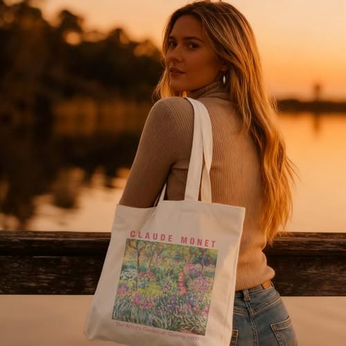 Art Canvas Tote Bag,Art Lovers Gifts,Aesthetic Tote Bag for Women. - color: White - Monet -3
