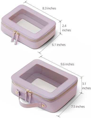 Popvibe Clear Toiletry Bag 2 Pack, Travel Makeup Bag Medium & Large Purple - color: Purple, style: Dual Elegance