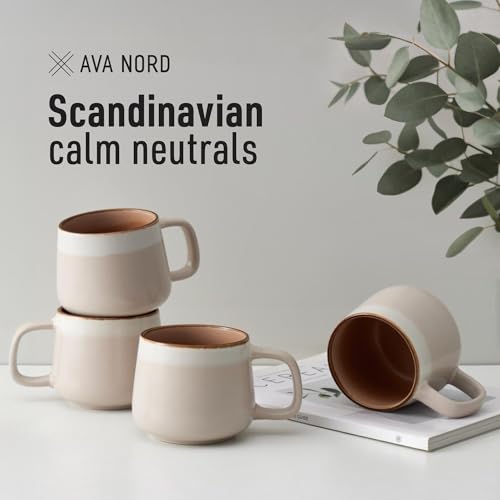 Ava Nord Large Stoneware Ceramic Coffee Mugs Set of 4-16 oz - Rose Sand - color: Rose Sand, size: 16 Oz