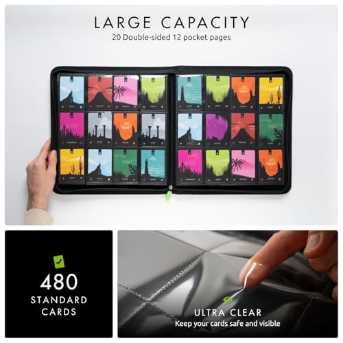 Vault X 12 Pocket Zip Trading Card Binder 480 Cards Exo-Tec (Black) - color: Black, size: 12 Pocket