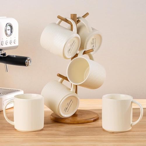 theterra Ceramic Coffee Mugs Set of 4, 14.2 oz Coffee Cups with Handle - color: Beige, size: 14 OZ (Set of 4)