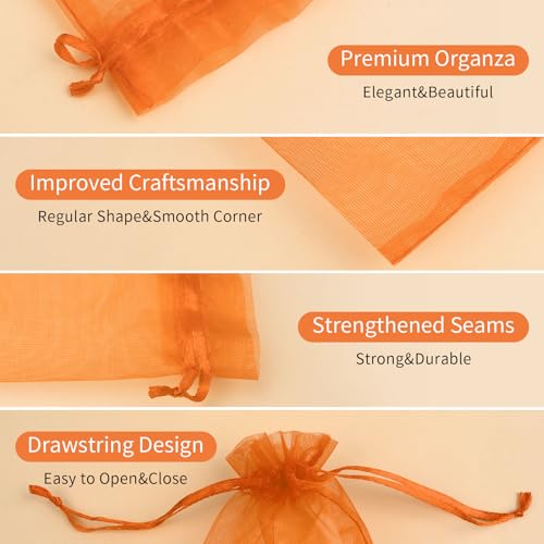 50PCS Orange Organza Bags 3x4, Small Gift Bags Mesh Drawstring Pouches Mini Sheer Baggies for Jewelry Candy Sachet Goodie Party Favor Bag for Birthday Wedding Gifts Halloween - color: Orange