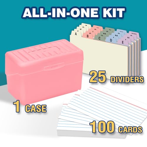 H4D 3x5 Index Card Holder with 100 Index Cards and 25 Dividers, Light Pink - color: Light Pink, size: 3"x5"