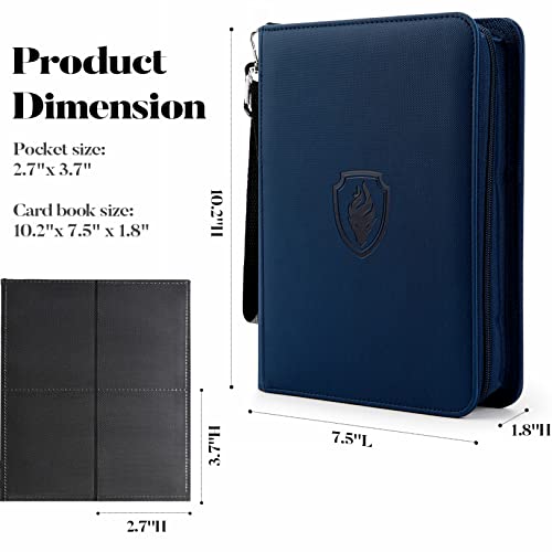 Fabmaker 4 Pocket Zip Card Binder, PU Trading Card Binder for 320 Cards - color: Navy Blue, size: 4 Pocket - 10.2" x 7.5"