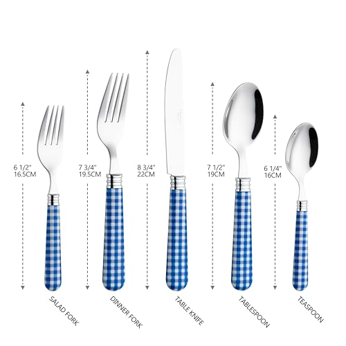 ANNOVA Silverware Set 20 Pieces Cutlery Stainless Steel Colorful Fun Handle Flatware Service for 4 - Dinner Knife, Dinner Fork, Salad fork, Dinner Spoon, Dessert Spoon (Checker Blue, 20 Pieces) - color: Checker Blue