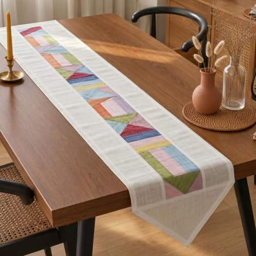 Korean Table Runner, Bojagi Patchwork 100% Ramie, White, 78.8*11.8 Inch - color: White
