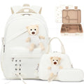 ACESAK 4PCS Backpack for Girls with Leakproof Bento Box (White) - color: Beige