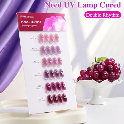 Double Rhythm 6 Pcs 15 ML Gel Polish Set Same Color Same Bottle Soak Off Gel Polish Kit Nail Art Manicure Salon DIY at Home for Women (Jelly Plum Purple Lavender- T6-98) - color: Jelly Plum Purple