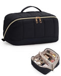 Makeup Bag for Women, Open Flat Puffy Organizer with Wipe-Clean PVC Lining - color: Black