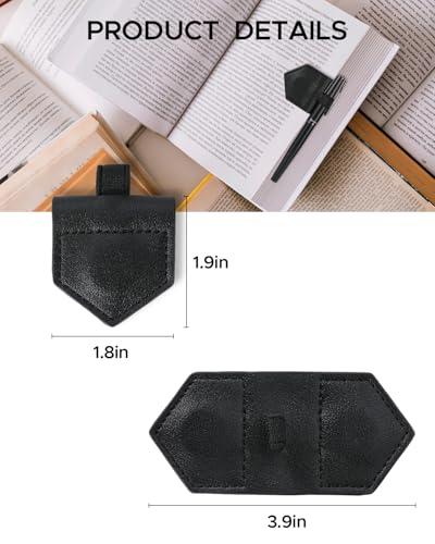 Magnetic Leather Bookmarks with Pen Holder Vegan Leather Book Marks Gifts for Reading Book Lovers Notebook Travelers (Black-2PC) - color: Black-2pc