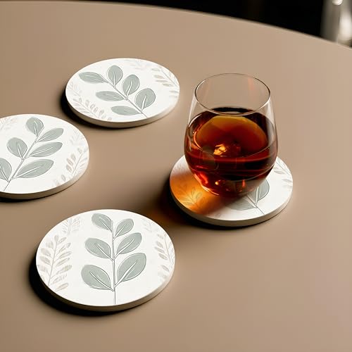 VEYRO Ceramic Coasters Set of 6 – Absorbent Stone Drink Coasters with Holder, Non-Slip Cork Backing, Modern Marble Look Coasters for Coffee Table, Desk & Home Decor - color: Leaves 2, size: Set of 6