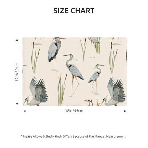 Grey Heron Blue Birds Floral Placemats Set of 4 12x18 Inch - color: Beige Blue, size: Set of 4