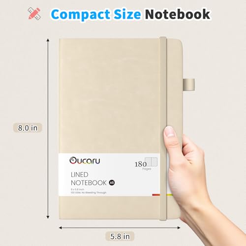 Oucaru 4 Pack A5 Lined Journal Notebook, 180 Pages 100 GSM Paper for Travel - color: Beige, size: 4 Pack