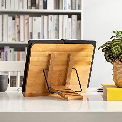 wishacc Bamboo Book Stand Cookbook Holder with 5 Adjustable Height 13.2 x 9.2 - size: 13.2 x 9.2 inches