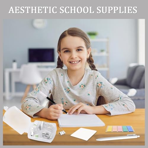 Mini Office Supply Kit, Mini Stapler with Staples and Tape Dispenser Set, Mini Stationary Kit Includes Sticky Notes Index Tabs Gel Pens for Office & School (Transparent) - color: Transparent