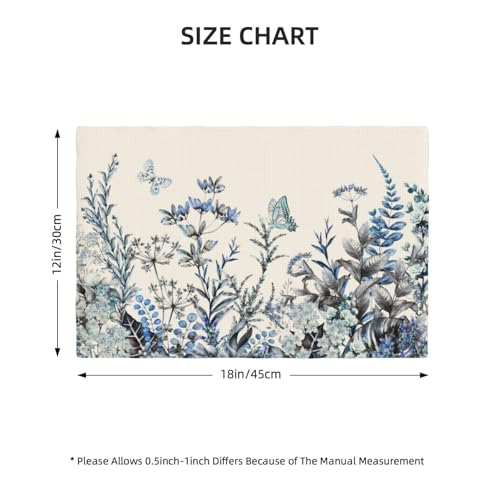 Blue Eucalyptus Floral Leaves Placemats Set of 4 12x18 Inch - color: Blue, size: Set of 4
