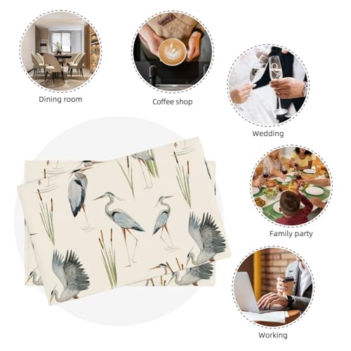 Grey Heron Blue Birds Floral Placemats Set of 4 12x18 Inch - color: Beige Blue, size: Set of 4