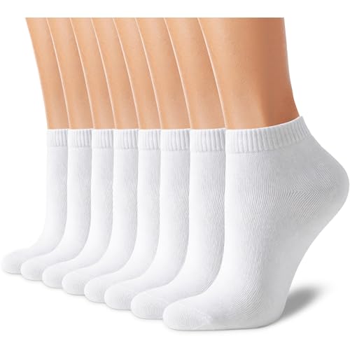 CHARKING 8 Pairs Ankle Socks for Women - Non Slip Cotton No Show Low Cut Casual Socks - color: 03 White/White/White/White/White/White/White/White