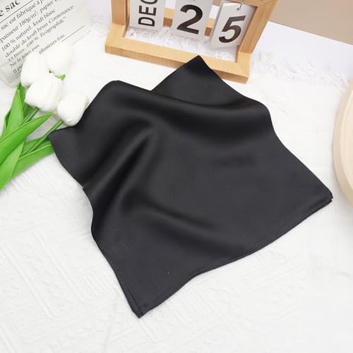 100% Mulberry Silk Neck Scarf for Women Square Neckerchief – 21 inch - color: Black