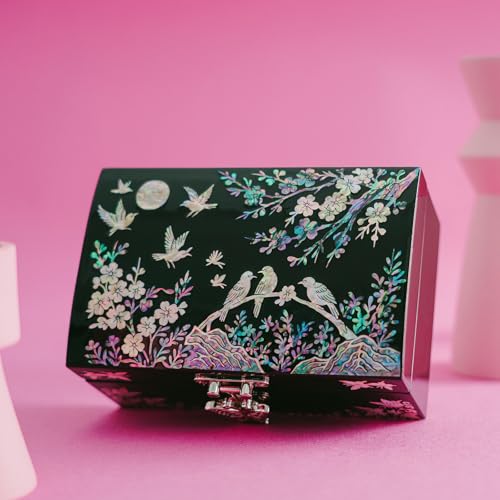 February Mountain Mother of Pearl Small Jewelry Ring Box - Gifts for best friends women, Thank you gifts, mom birthday gifts, Friendship Women Gifts Trinkets Keepsake Treasure box (Black-Birds) - color: Black-Birds