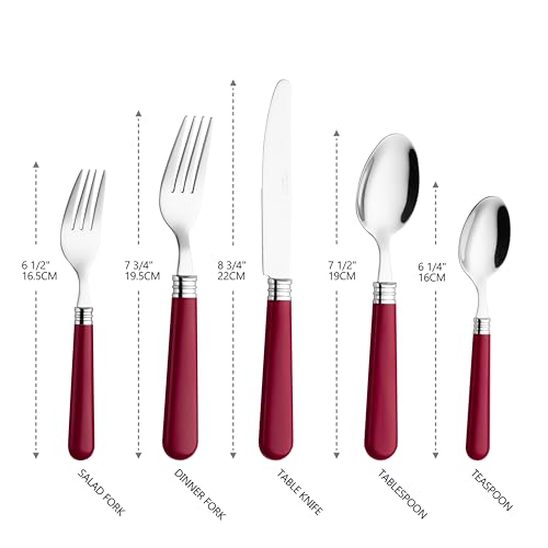 ANNOVA Silverware Set 20 Pieces Cutlery Stainless Steel Colorful Fun Handle Flatware Service for 4 - Dinner Knife, Dinner Fork, Salad fork, Dinner Spoon, Dessert Spoon (Red, 20 Pieces) - color: Red