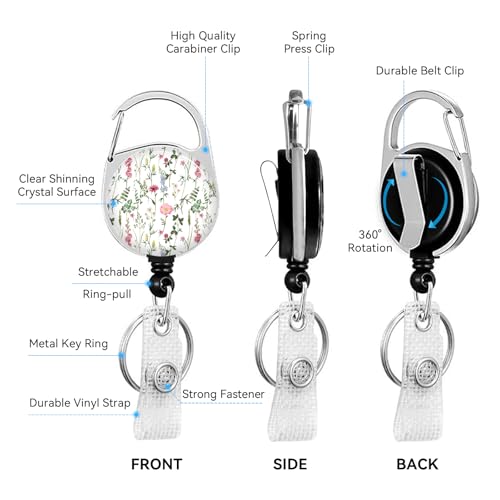 2 Pack Flowers ID Badge Holder with Clip Badge Reels - color: 2 Pack-flowers 11