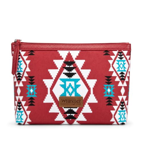 Wrangler Travel Makeup Bag Large Waterproof Cosmetic Bag for Women - color: Red