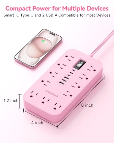 Pink Extension Cord with Multiple Outlets- 5 FT - color: Pink, size: 5FT