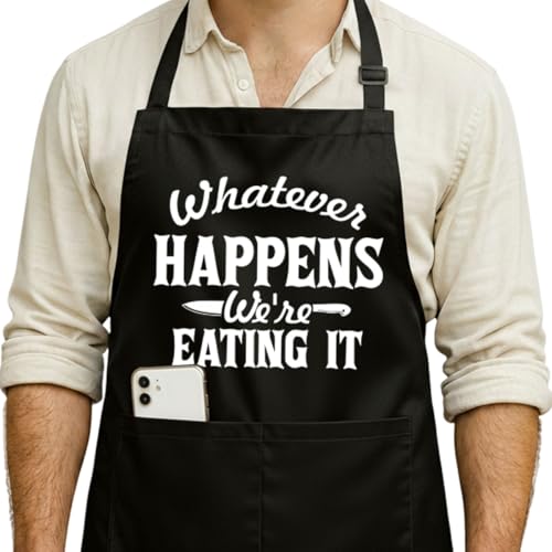 Funny Black Grill Apron with Pockets for Man,Dad,Husband,Father in Law,Chef Daddy Grilling Apron BBQ Cooking Gifts - color: We Are Eating It