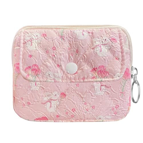 Cute Prints Cotton Quilted Coin Purse for Women Girls - color: BOUQUET BUNNY