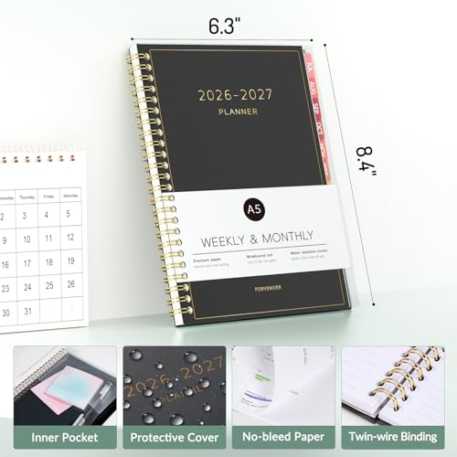 Forvencer Academic Planner 2026-2027, Weekly & Monthly Calendar Planner, A5 - color: Purple, size: 6.3"x8.4" (Jul 2026 - Jun 2027)