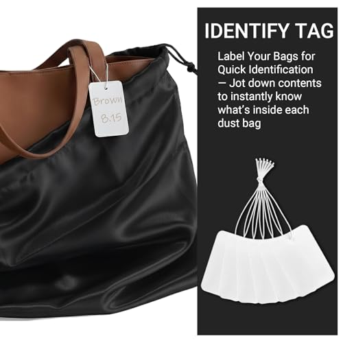 Q&J Fabric Co. 6 Pack Satin Dust Bags for Handbags & Purses - Drawstring Storage Bags for Shoes, Boots, Wallets, Travel Organizer Pouches, Soft Polyester Protector Covers (15.7"x19.7", Black) - color: Black, size: 15.7"x19.7"