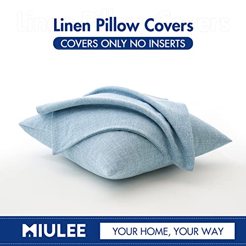 MIULEE Pack of 2 Linen Textured Pillow Covers, 16x16 Inch Light Blue - color: Light Blue, size: 16" x 16" (Pack of 2)