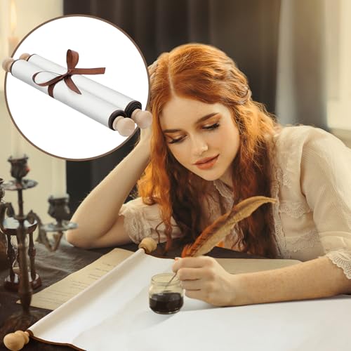 Epakh Blank Scroll Paper with Wood Rods Vows,White - color: White, size: 9 x 72 Inch