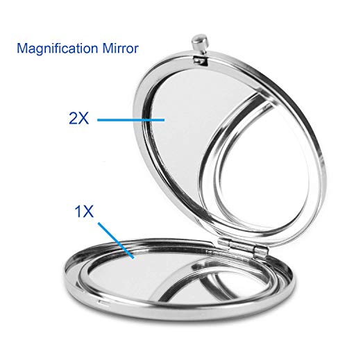 MIHAGUTY Magnifying Compact Mirror for Purses with 2 x 1x Magnification, Folding Mini Pocket Double Sided Travel Makeup Mirror,Perfect for Purse, Pocket Mirror for Gift (Silver) - color: Silver, size: 0"L x 0"W