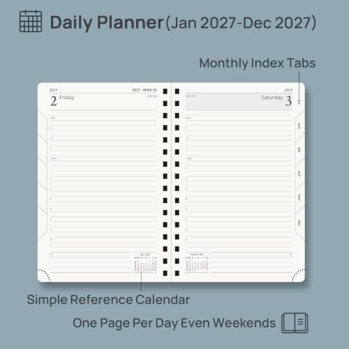 POPRUN 2027 Daily Planner One Page Per Day, 5.75" x 8.5" Calendar Book - color: Navy Blue, size: Medium - 5.75" x 8.5", style: Calendar Year 2027