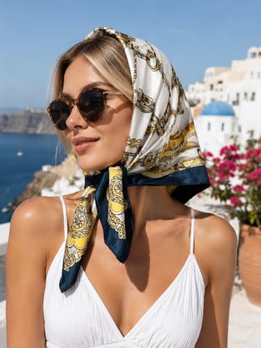 RIIQIICHY 27.5 Inch Women Head Scarf Silk Feel Square Hair Wrapping Neck Scarves Bandana Bag Accessories - color: C005