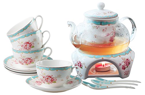 Jusalpha Fine Porcelain Rose Flower Series Teacup Saucer Spoon Set