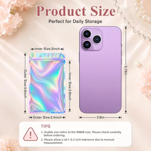 Funfery 100 Pcs Resealable Clear Holographic Bags,Smell Proof,2.4x3.9in - color: Holographic, size: 2.4x3.9 inch