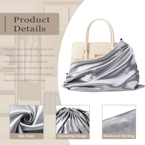 Vonty Grey Satin Dust Bags 3 Pack Drawstring Pouch for Purse, 23.6x19.6in - color: Grey, size: 23.6 x 19.6