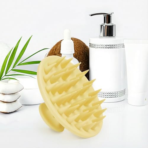 Silicone Scalp Massager Shampoo Brush, Scalp Brush for Hair Growth & Dandruff Removal, Hair Scrubber Scalp Stimulator Exfoliator Brush with Soft Bristles for Wet Dry Scalp Care (Light Yellow) - color: Light Yellow