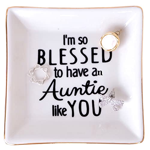Aunt Gifts Ring Dish Blessed Auntie Jewelry Tray Birthday Gift from Niece - color: Auntie