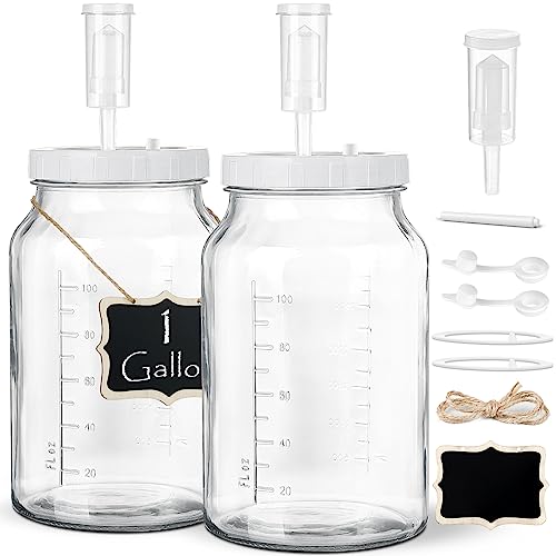 Qianfenie 1 Gallon Fermentation Jar with 3 Airlocks & 2 Screw Lids, 2 Pack