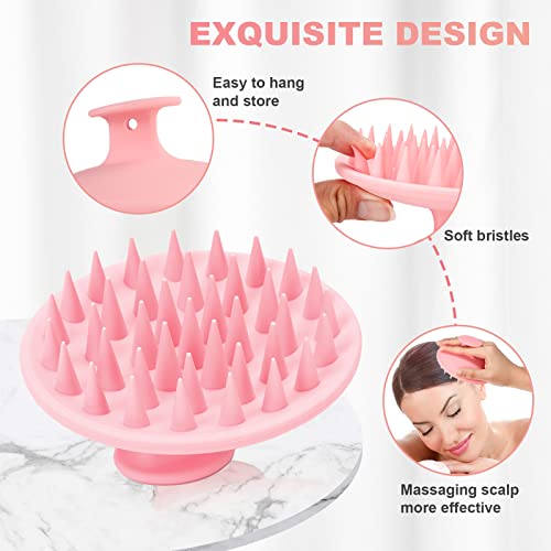 Meartchy Silicone Scalp Massager Shampoo Brush, Scalp Brush for Hair Growth & Dandruff Removal, Hair Scrubber Scalp Stimulator Exfoliator Brush with Soft Bristles for Wet Dry Scalp Care (Pink) - color: Pink