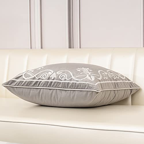 Aeckself European Floral Pillow Cover 18x18 Inch, Luxury Velvet Embroidered Decorative Throw Pillow Cover for Couch Bedroom Living Room, Grey and White - color: Gray, size: 18" x 18" (Pack of 1)