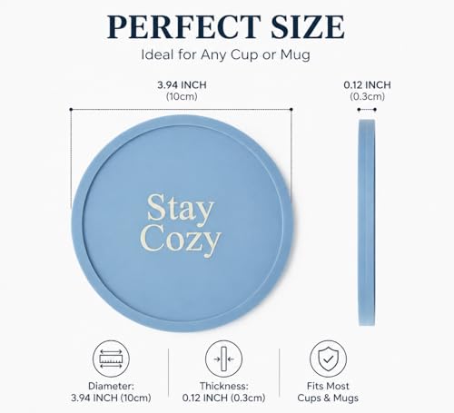 HiramWare Silicone Coasters Set of 6, Premium Drink Coaster with Holder, Non-Slip, Non-Stick, Dishwasher Safe, Perfect for Hot and Cold Drinks, Protect Your Desks and Tables(6 Morandi Blue) - color: Morandi Blue