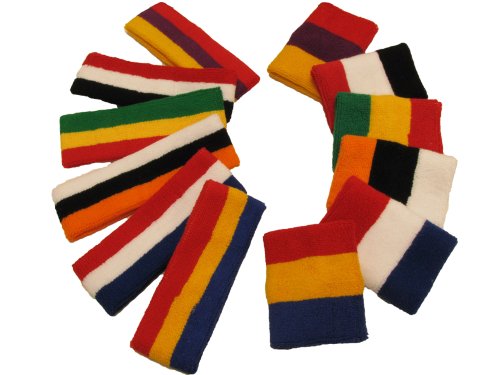 COUVER 3 Color Striped Sports Sweatband Set - color: Green/White/Red